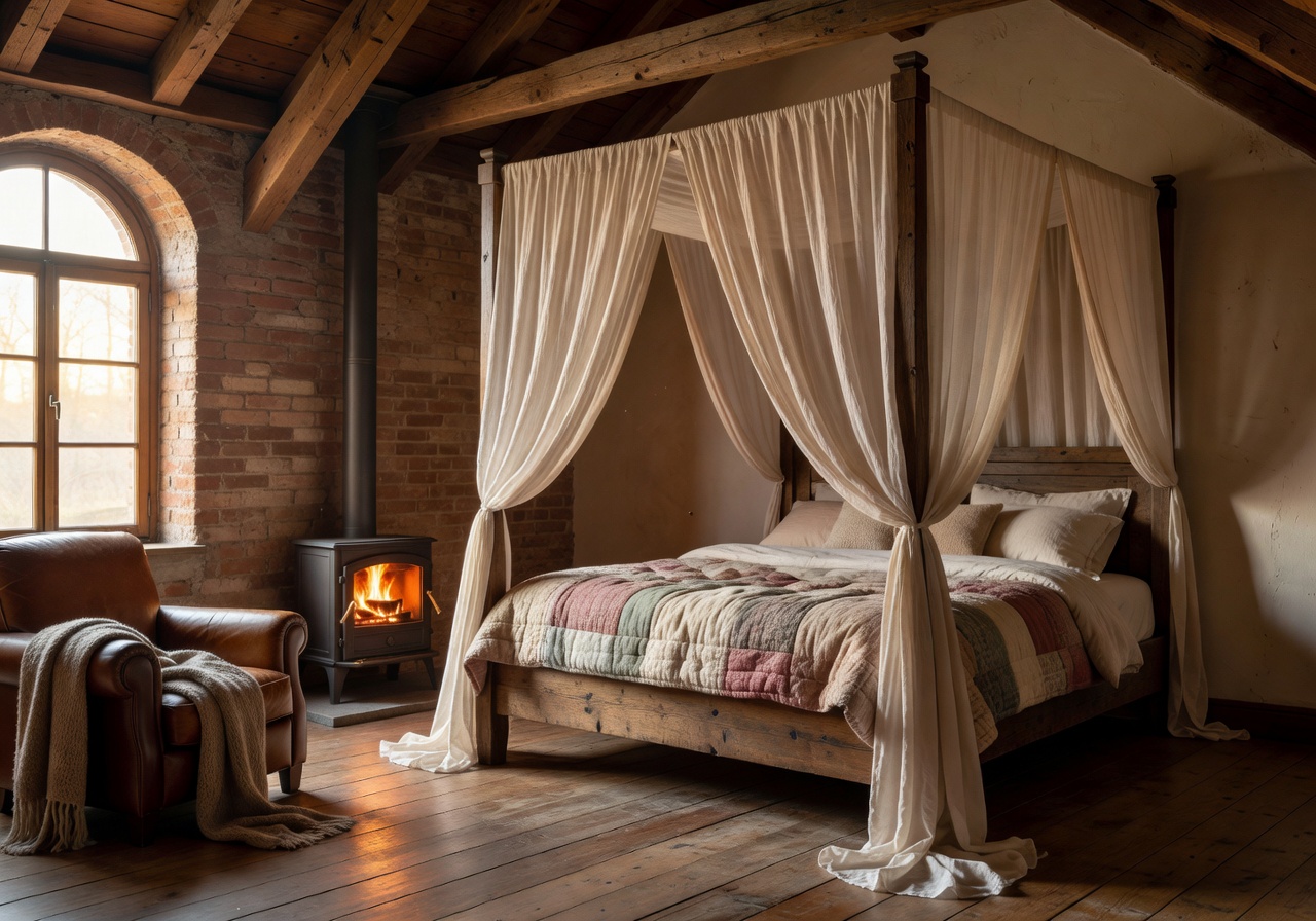 Cozy romantic loft room with canopy bed